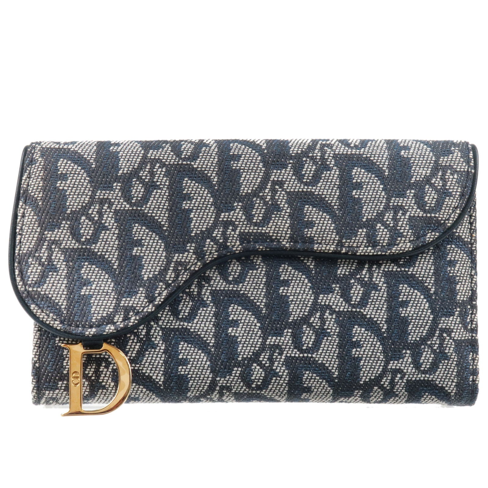 Christian-Dior-Trotter-Canvas-Leather-Saddle-Tri-fold-Wallet-Navy