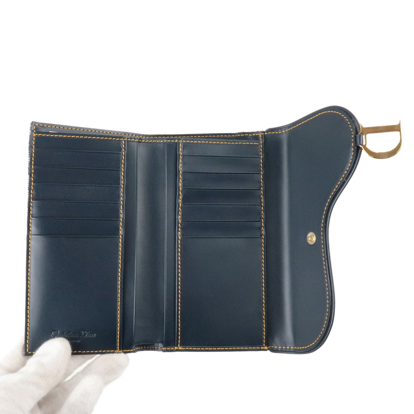 Christian Dior Trotter Canvas Leather Saddle Tri-fold Wallet Navy