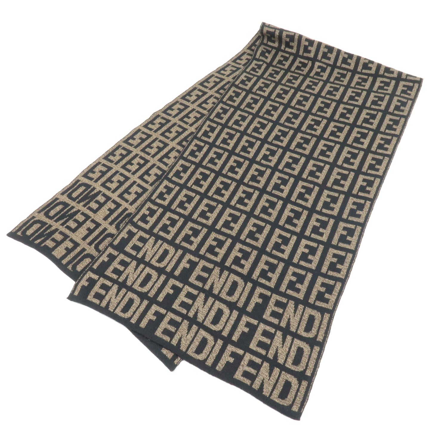 FENDI-Zucca-Print-Knit-Scarf-Brown-Black