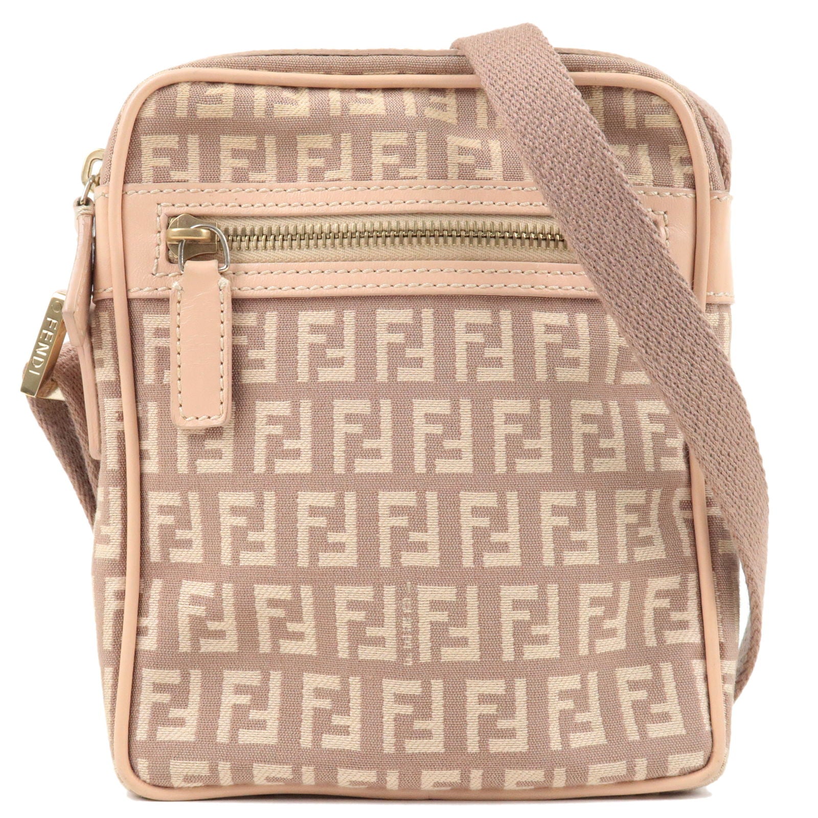 FENDI-Zucchino-Canvas-Leather-Crossbody-Shoulder-Bag-Pink-8BT098