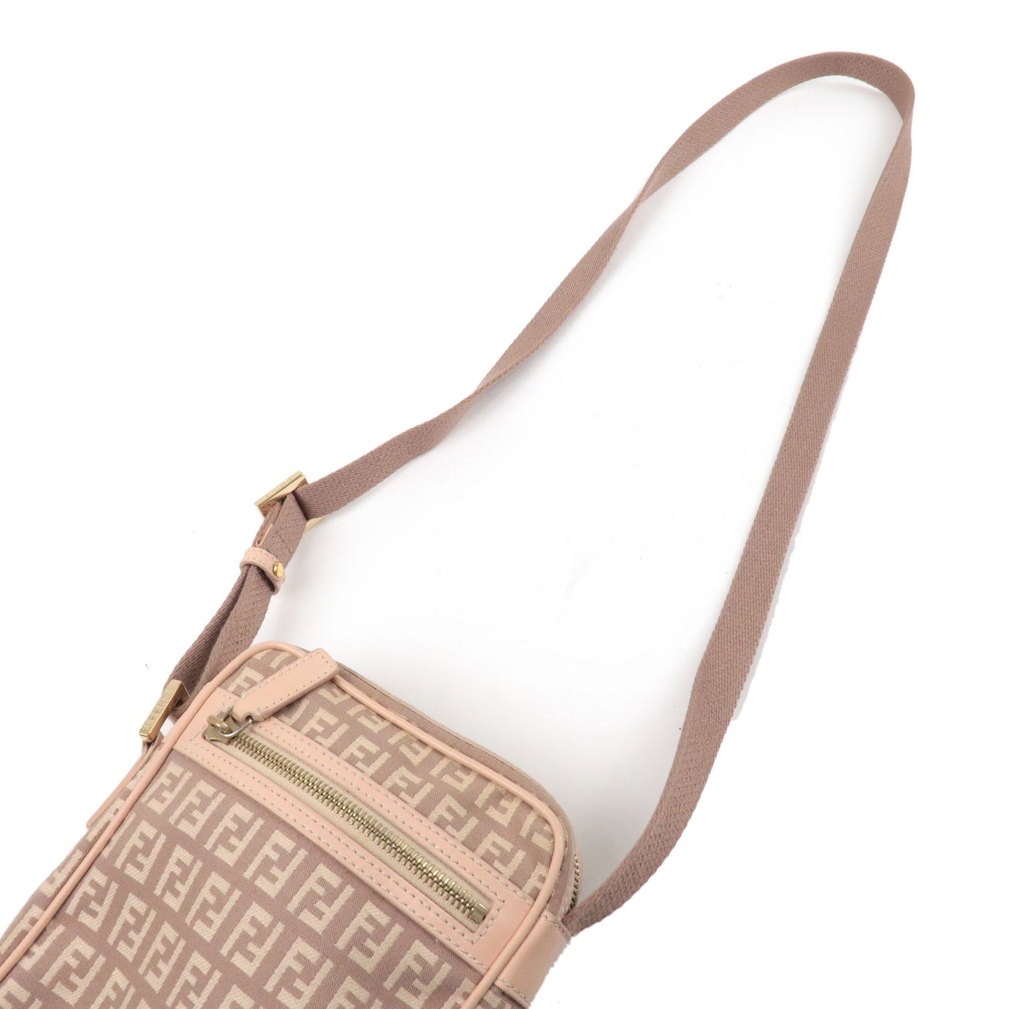 FENDI Zucchino Canvas Leather Crossbody Shoulder Bag Pink 8BT098