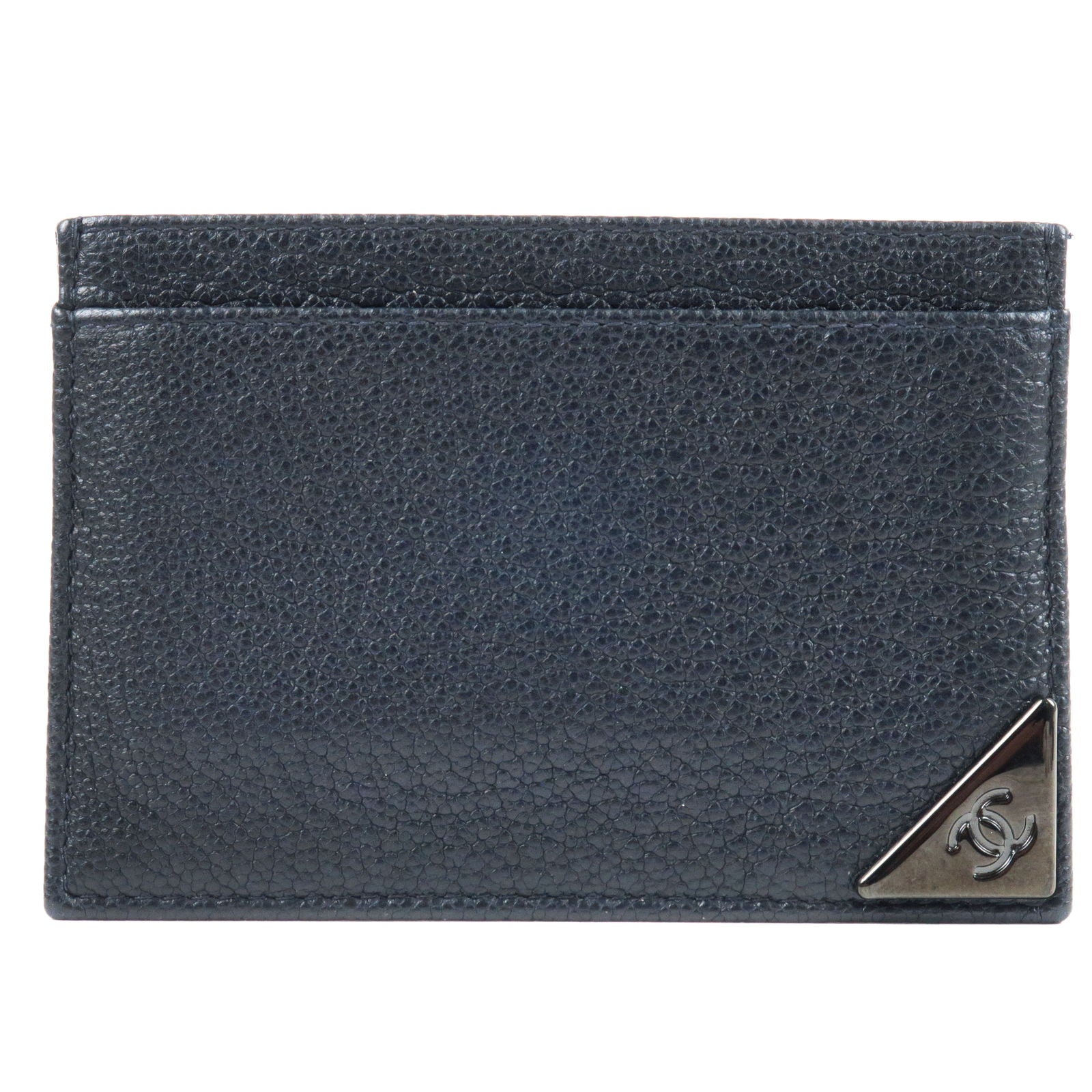 CHANEL-Logo-Calf-Leather-Card-Case-Pass-Case-Navy