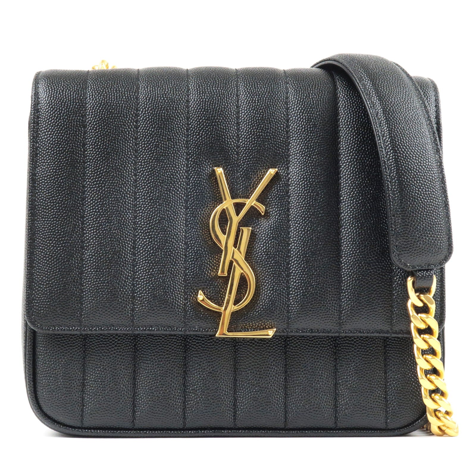 Saint-Laurent-Vicky-Leather-Chain-Shoulder-Bag-Black-532612
