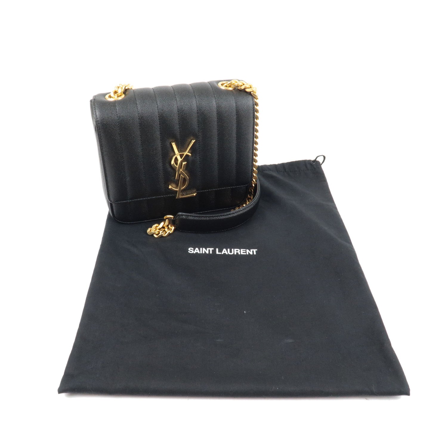 Saint Laurent Vicky Leather Chain Shoulder Bag Black 532612