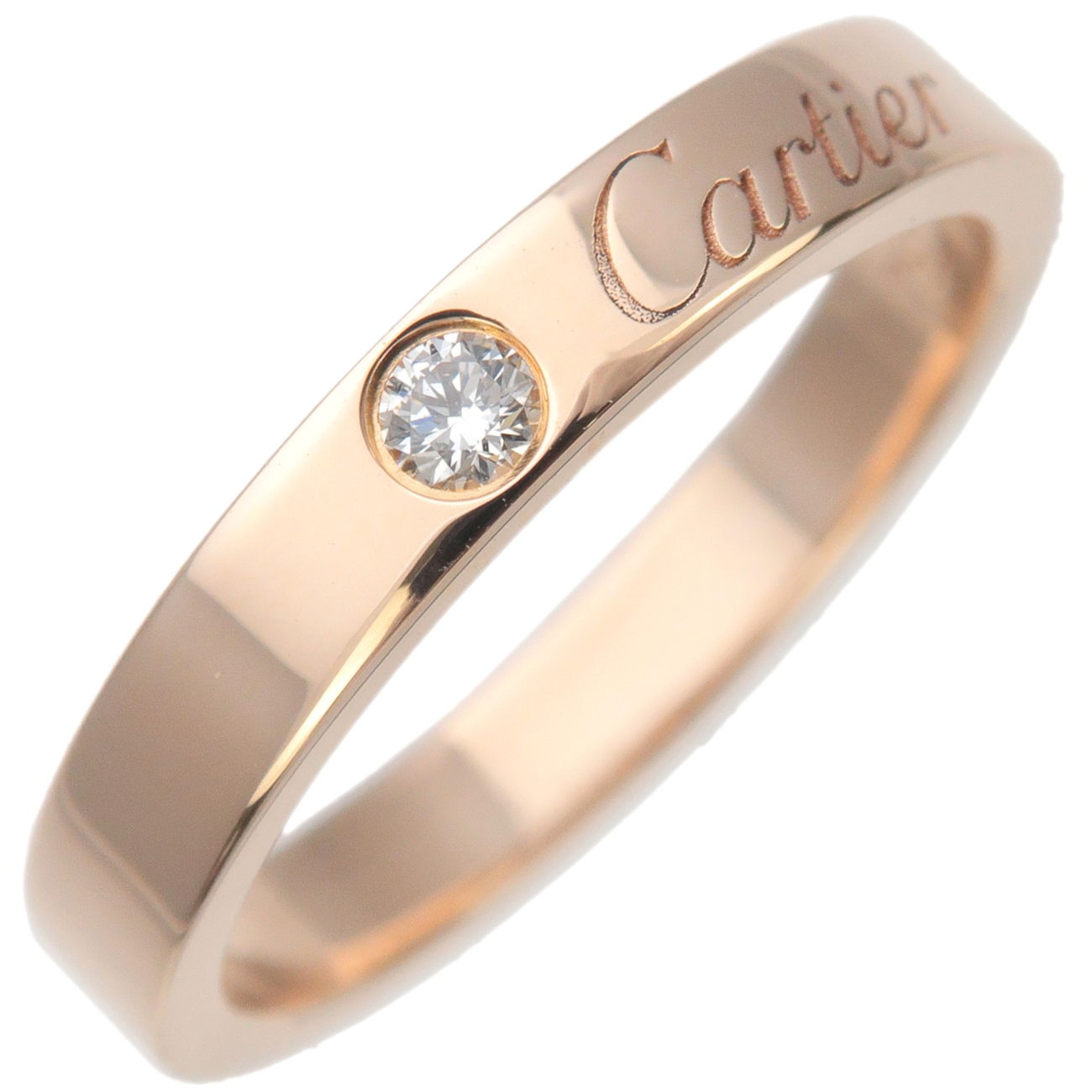 Cartier-Engraved-Ring-1P-Diamond-K18PG-750-Rose-Gold-#50-US5-5.5