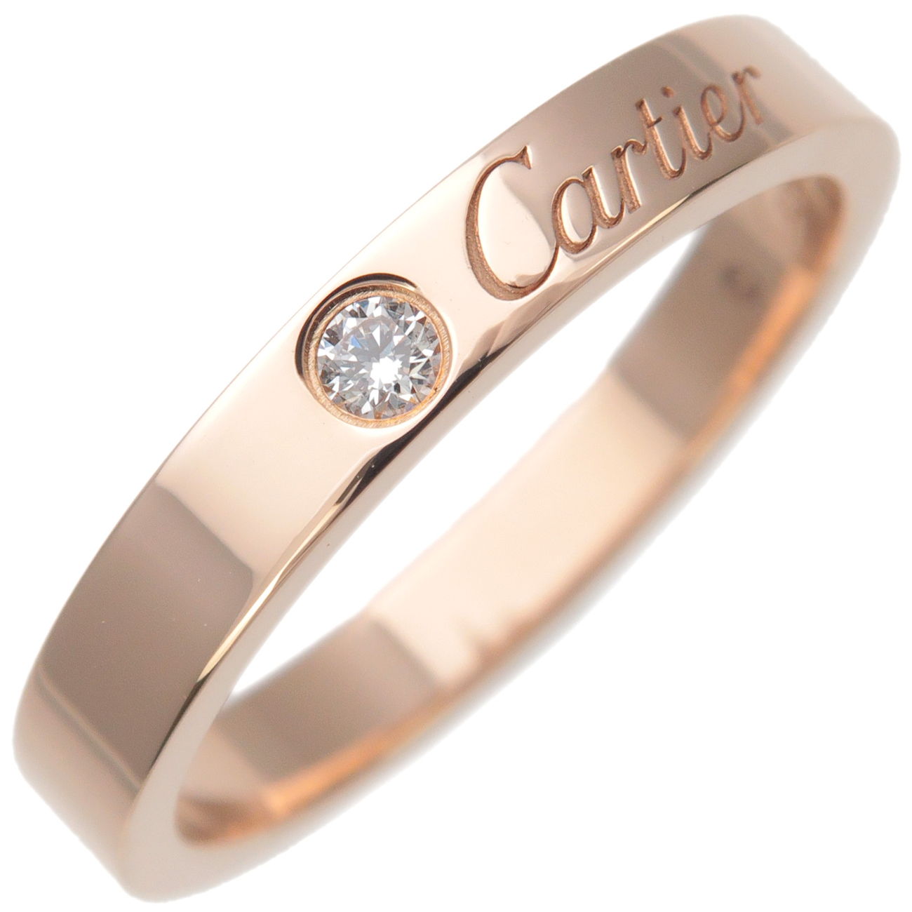 Cartier-Engraved-Ring-1P-Diamond-K18PG-750-Rose-Gold-#54-US7