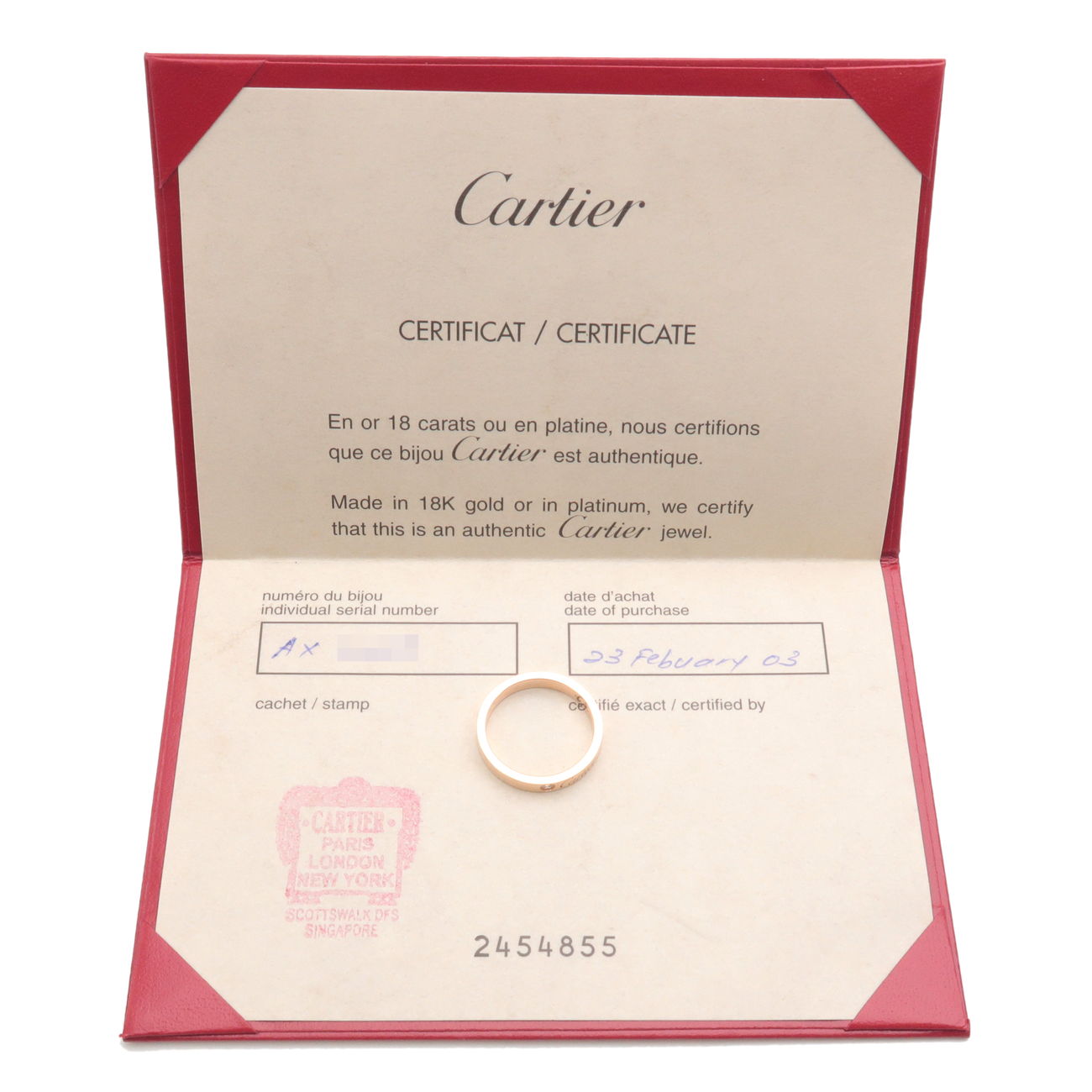 Cartier Engraved Ring 1P Diamond K18PG 750 Rose Gold #54 US7