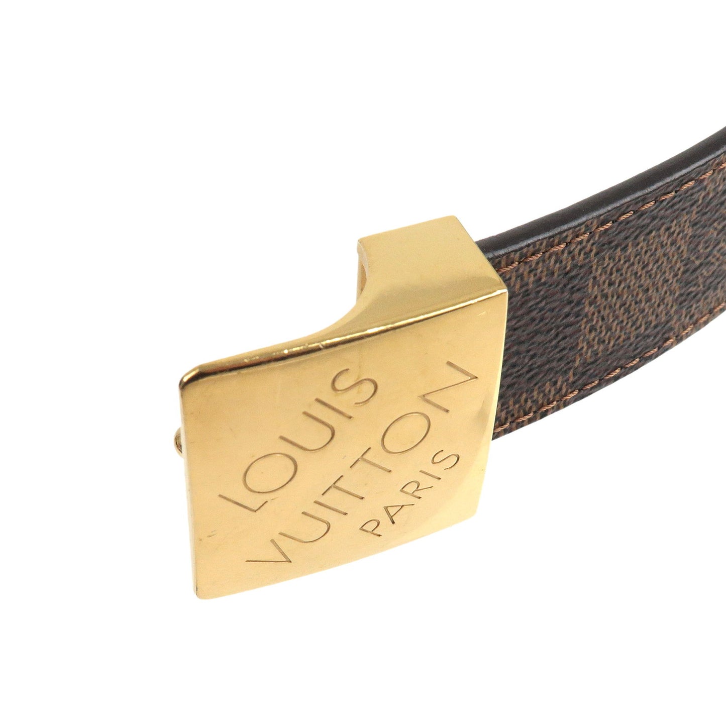 Louis Vuitton Damier Ebene Saint Tulle Belt Brown-Gold Buckle Size 38