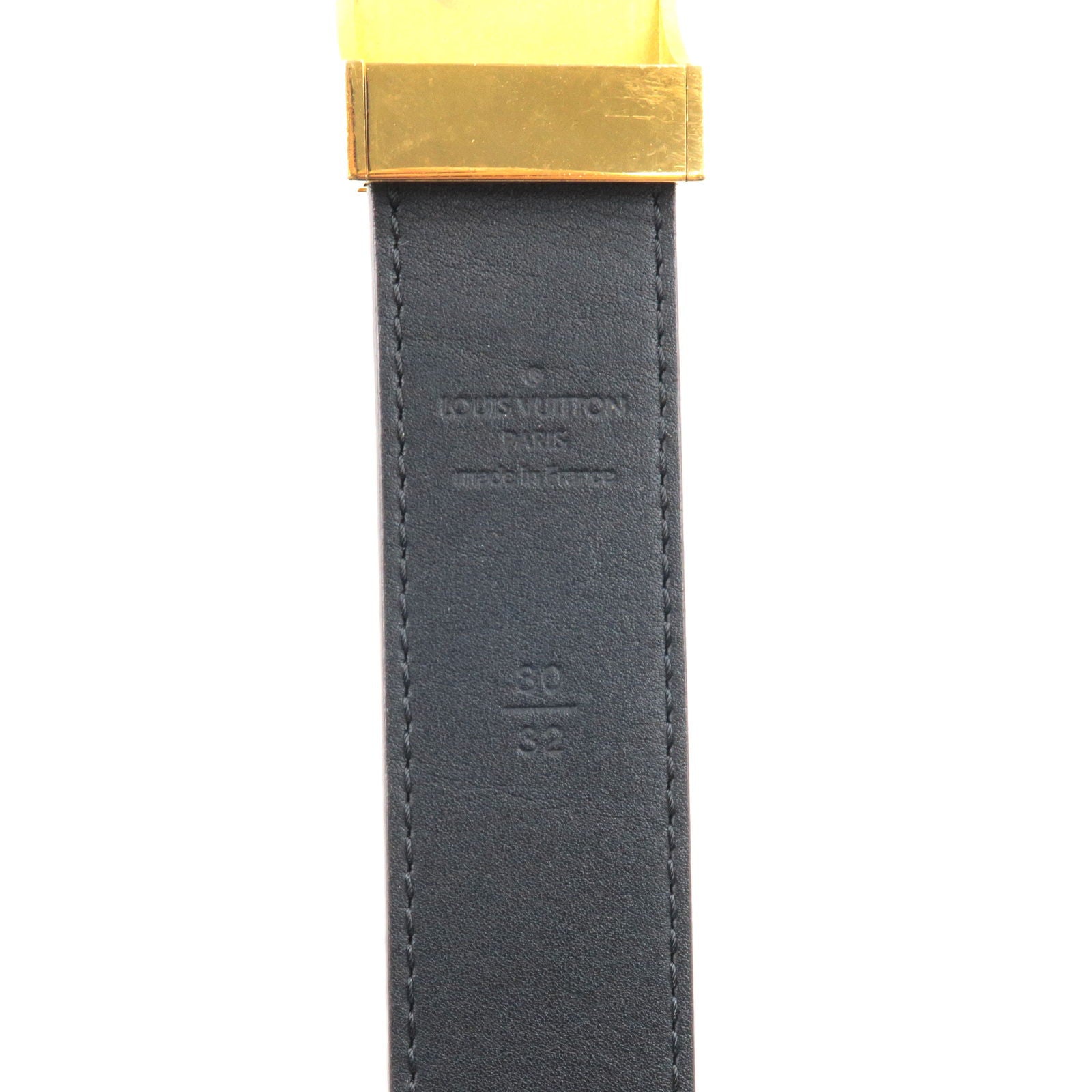 LOUIS VUITTON Belt 80/32 Monogram Denim Saint Tulle Noir Black Leather