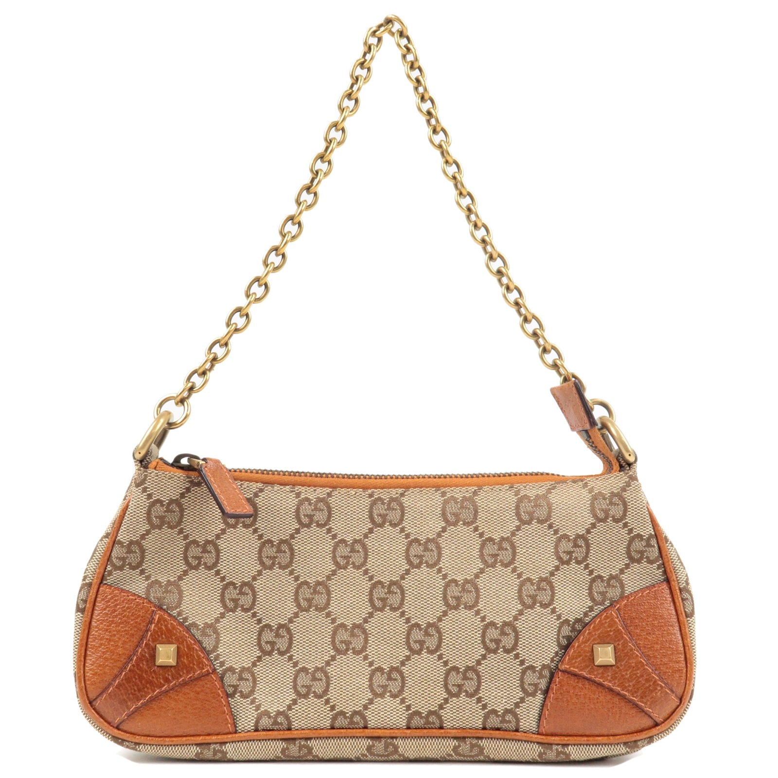 GUCCI-GG-Canvas-Leather-Chain-Shoulder-Bag-Beige-Brown-120940