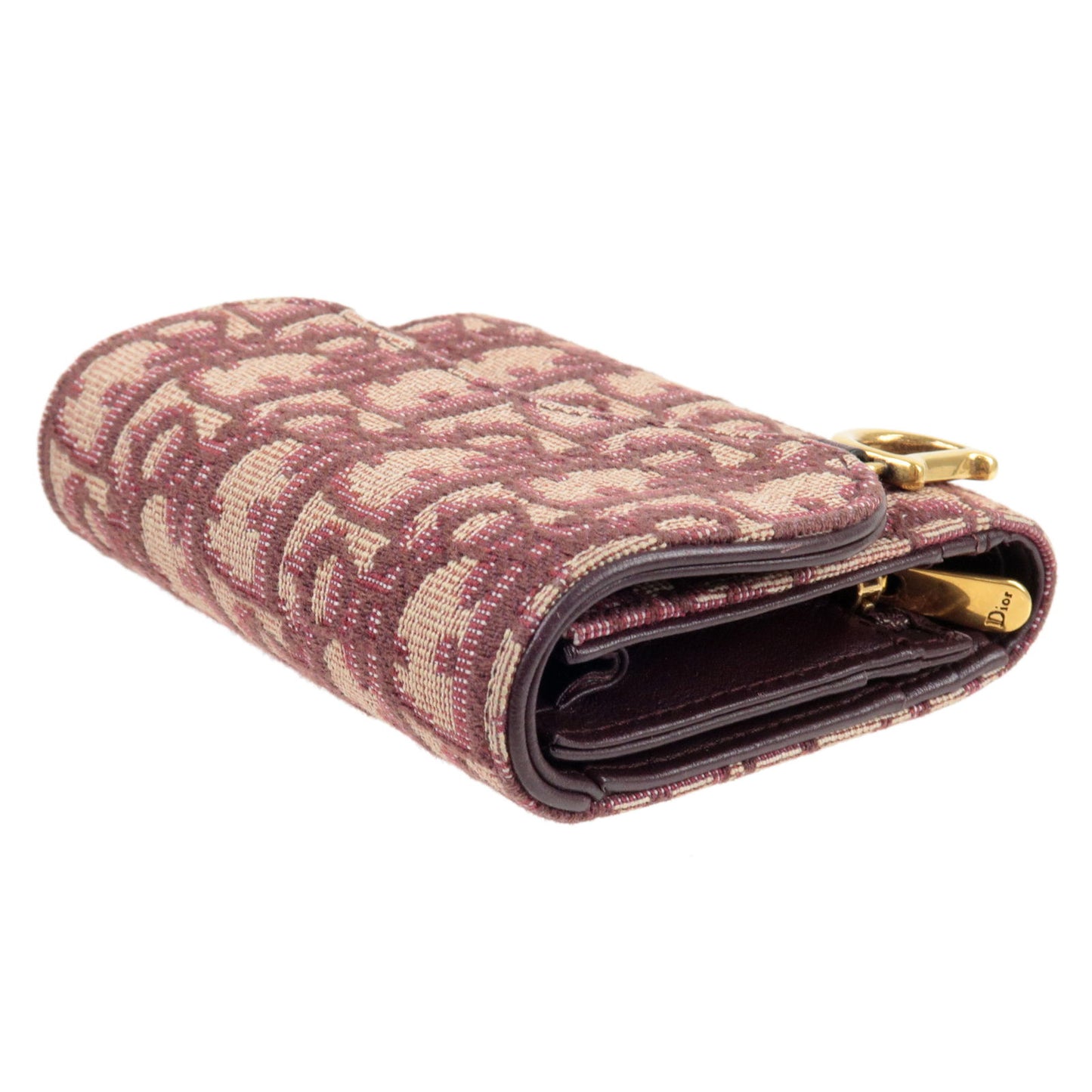 Christian Dior Trotter Jacquard Lotus Trifold Wallet Red