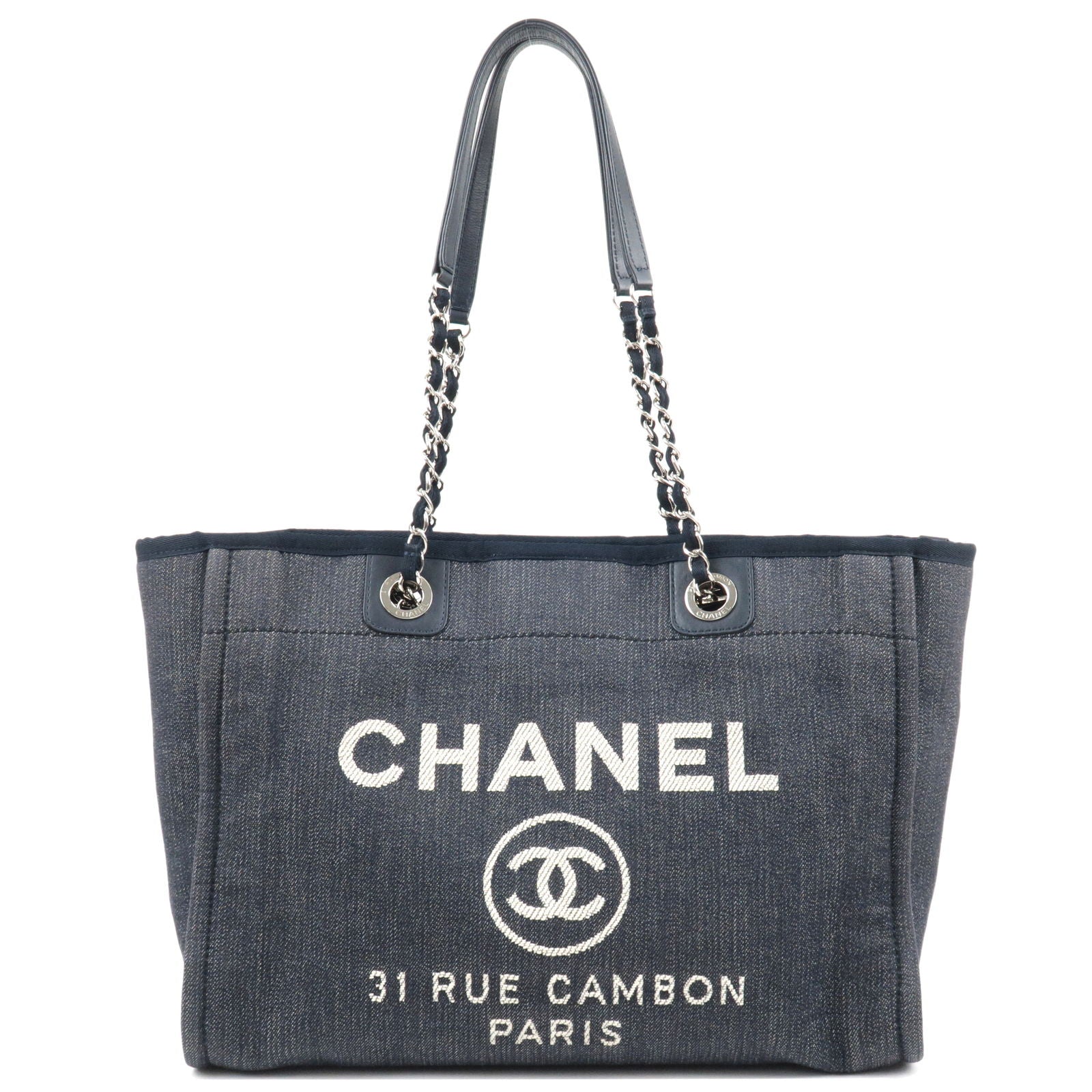 Chanel Deauville Shoulder Bag Denim Blue Chain Handbag New
