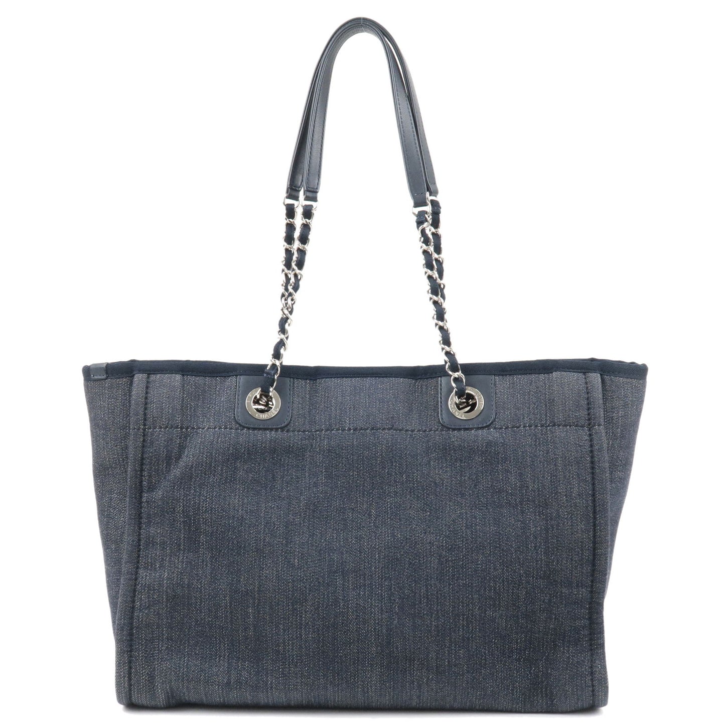 CHANEL Deauville Line Denim Leather MM Chain Tote Bag Blue A67001
