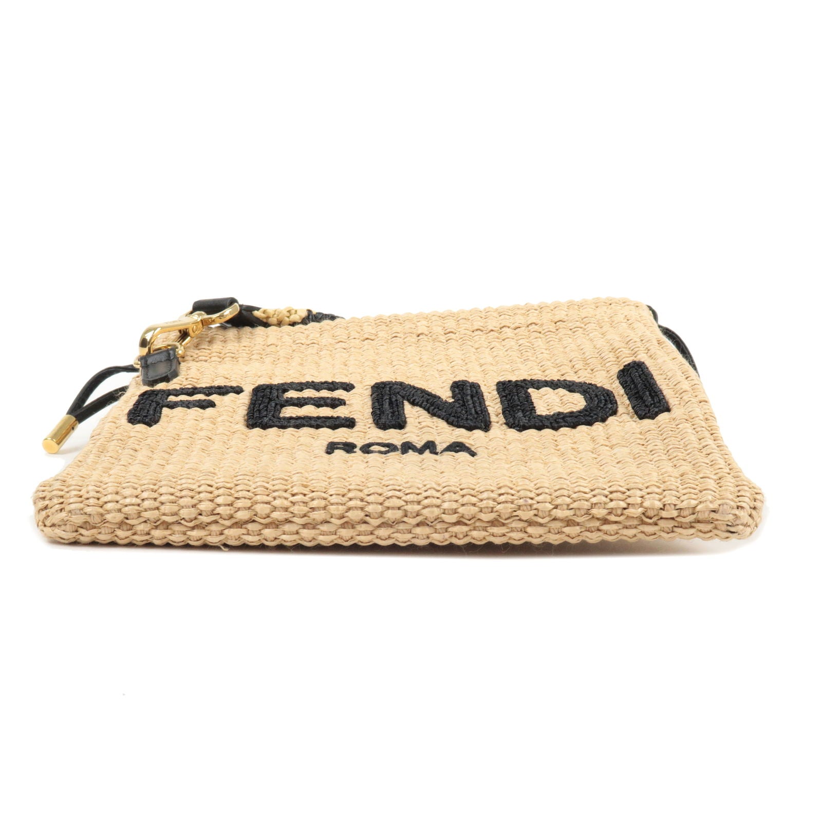 FENDI-Straw-Leather-Slim-Clutch-Bag-Shoulder-Bag-Beige-8BT337