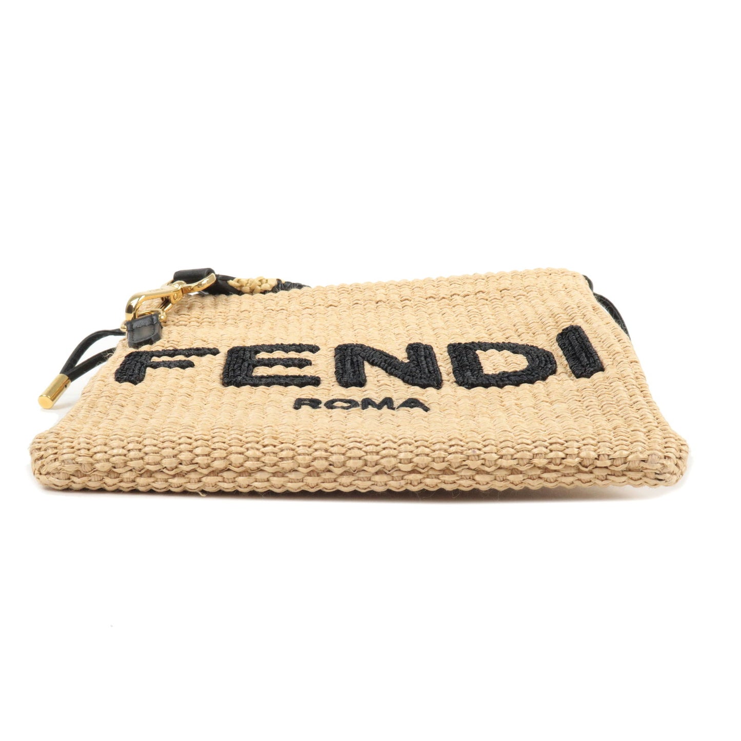 Fendi Straw Purse, Shoulder Bag. Black with Gold Studs
