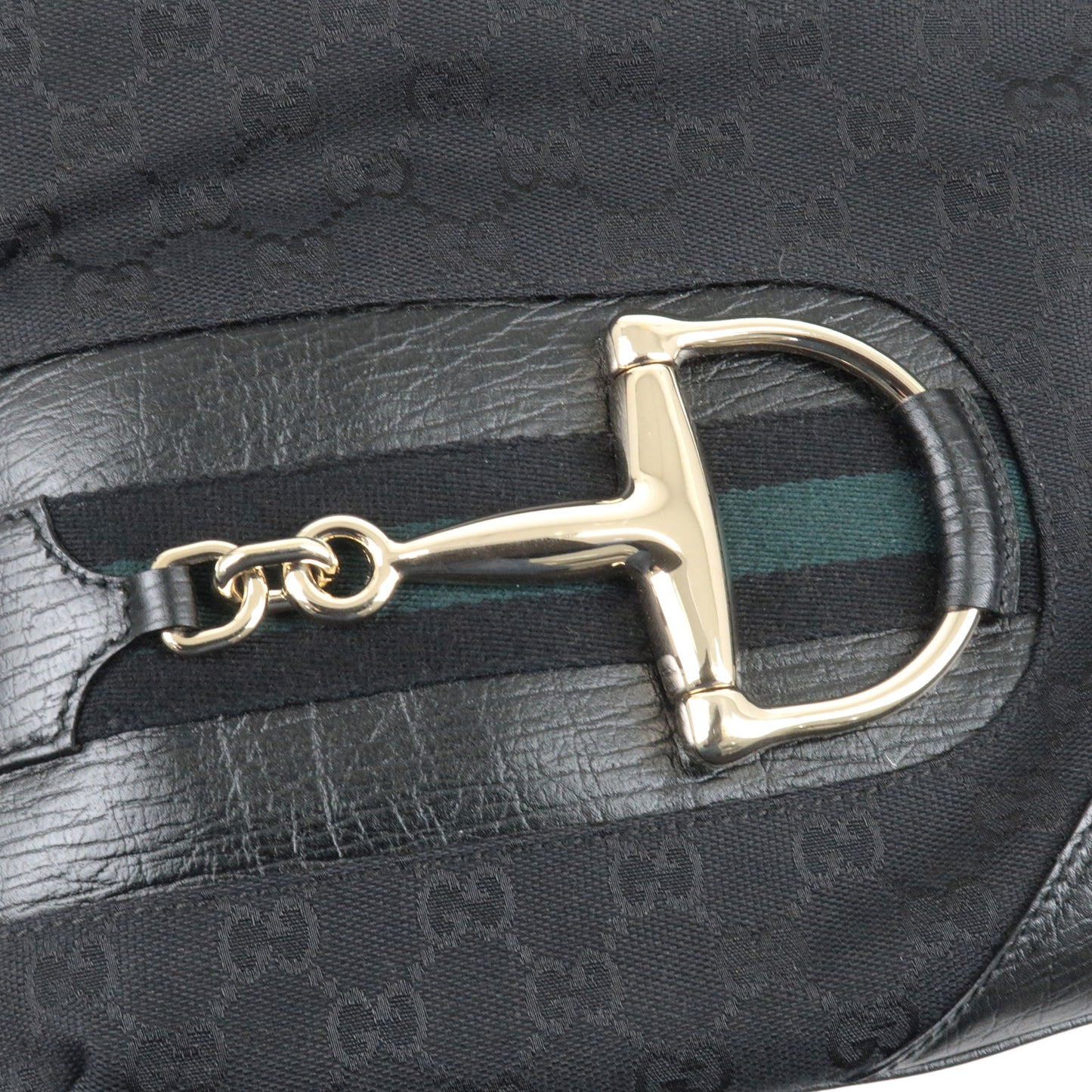 GUCCI Sherry Hustlerbit Horsebit Canvas Shoulder Bag Black 141506
