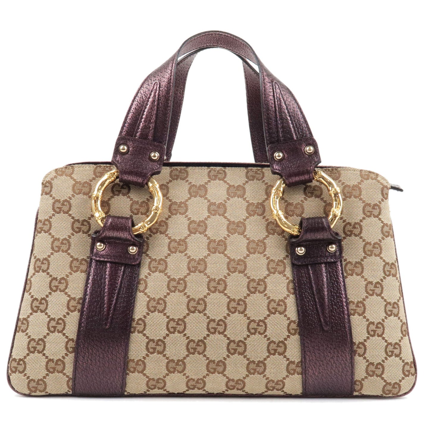 GUCCI-GG-Canvas-Leather-Hand-Bag-Purple-Beige-Brown-131324