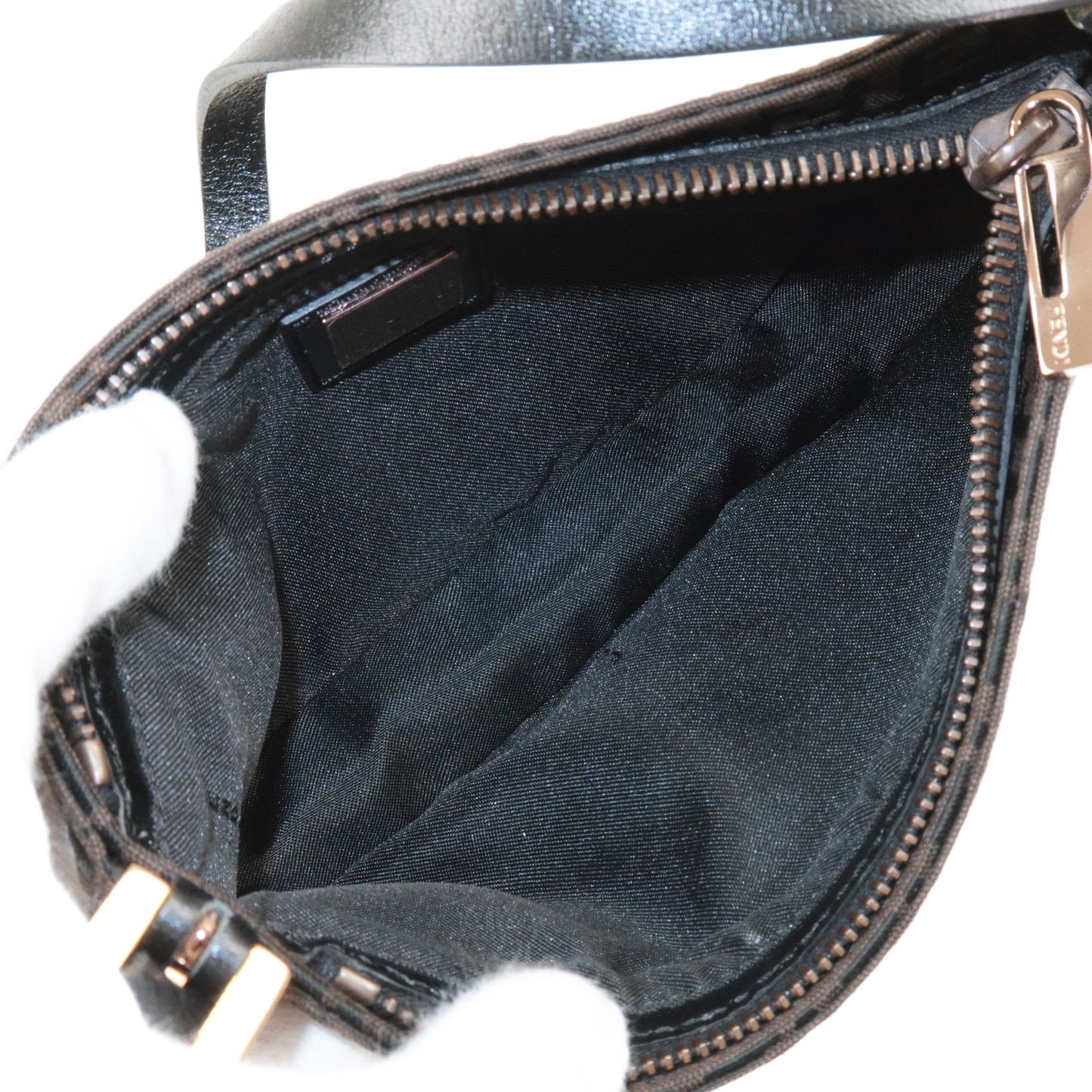 FENDI Zucchino Canvas Leather Hand Bag Brown Black 8BR041