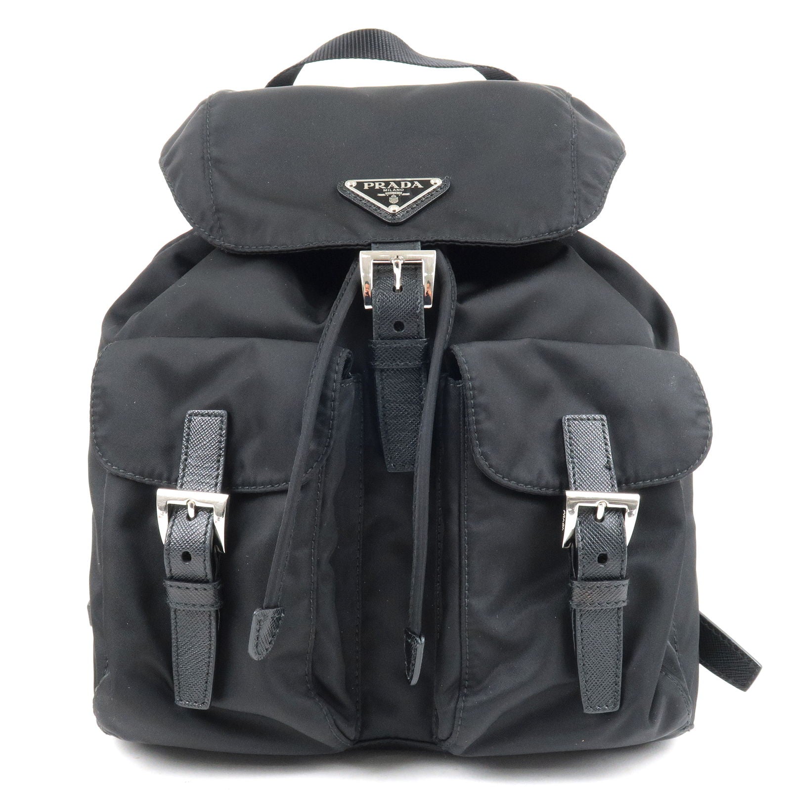 PRADA-Logo-Nylon-Leather-Back-Pack-Ruck-Sack-NERO-Black-1BZ677