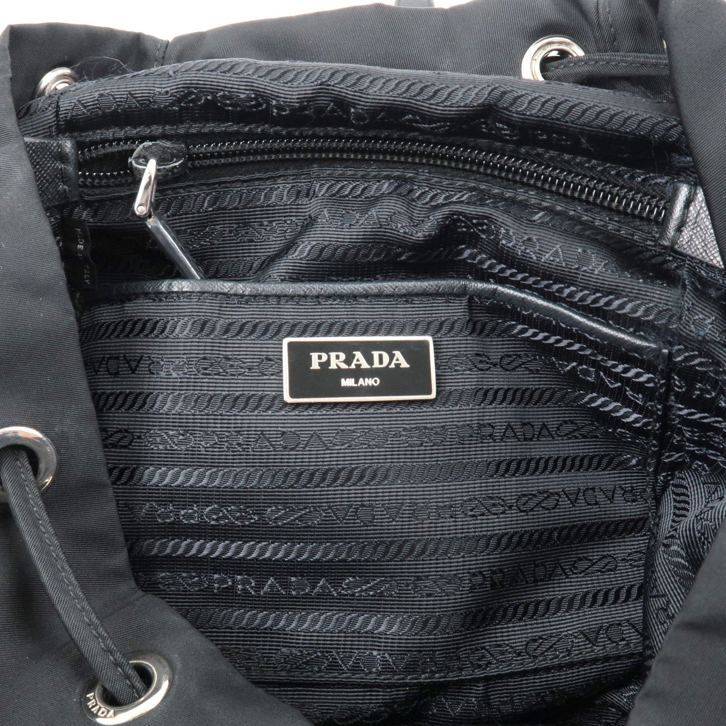 PRADA Logo Nylon Leather Back Pack Ruck Sack NERO Black BZ0032