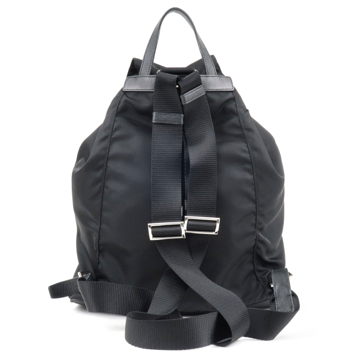 PRADA Logo Nylon Leather Back Pack Ruck Sack NERO Black BZ0032