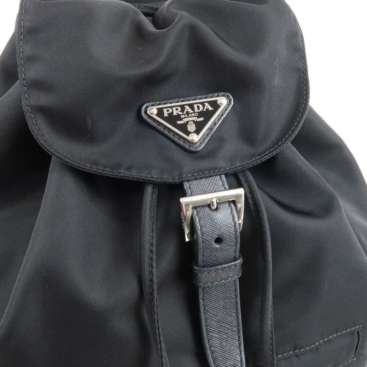 PRADA Logo Nylon Leather Back Pack Ruck Sack NERO Black BZ0032