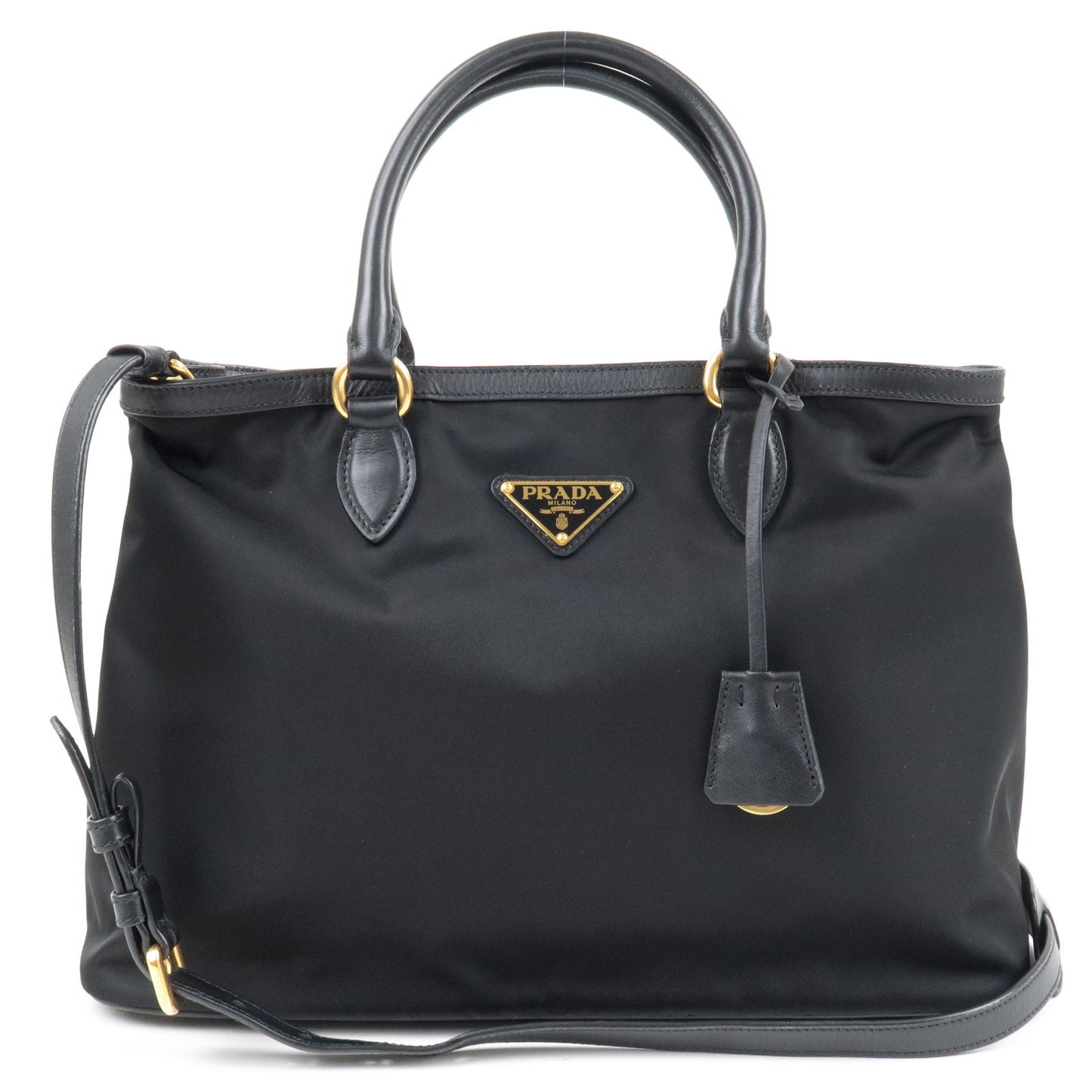 PRADA-Logo-Nylon-Leather-2Way-Bag-Hand-Bag-NERO-Black-1BA579