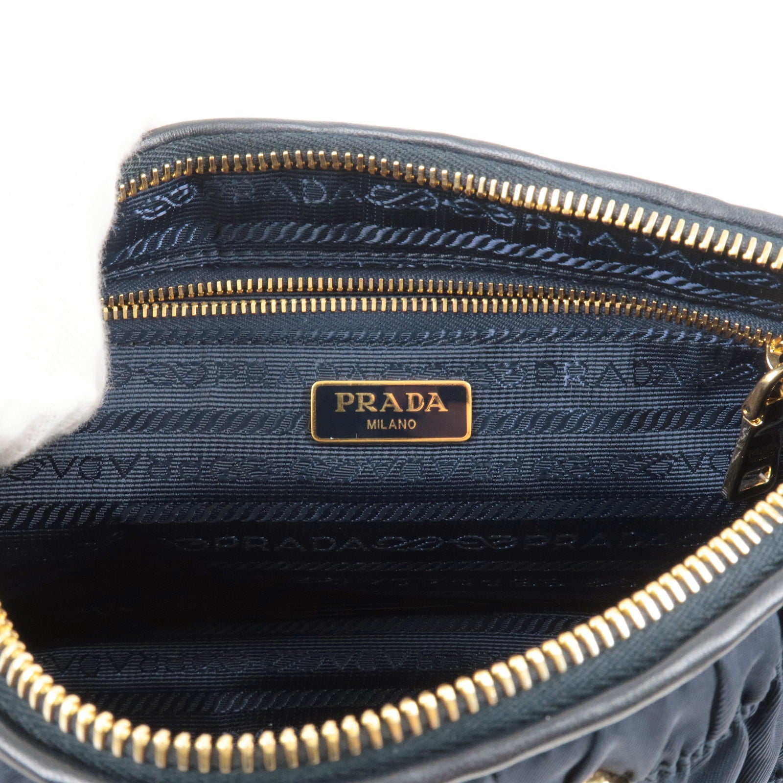 Prada 1BH152 Leather Gaufre Sling Bag Black