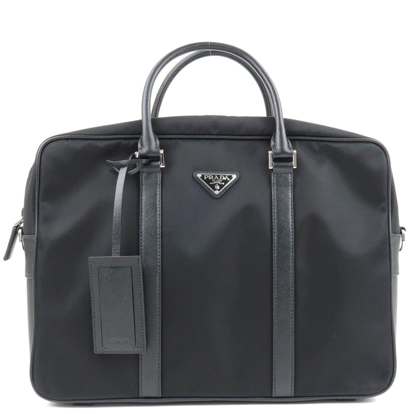 PRADA-Logo-Nylon-Leather-Business-Bag-Brief-Case-Black-2VE661
