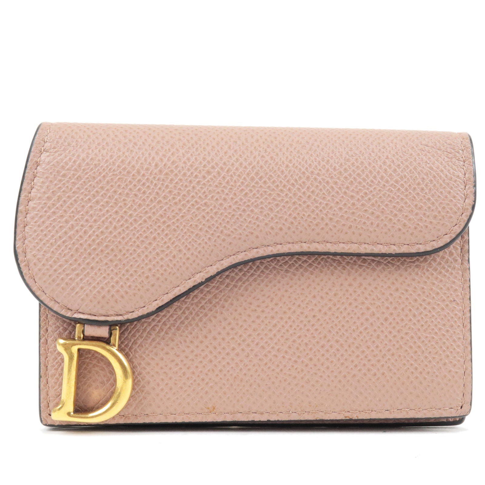 Christian-Dior-Leather-Saddle-Flap-Card-Case-Pink-Beige