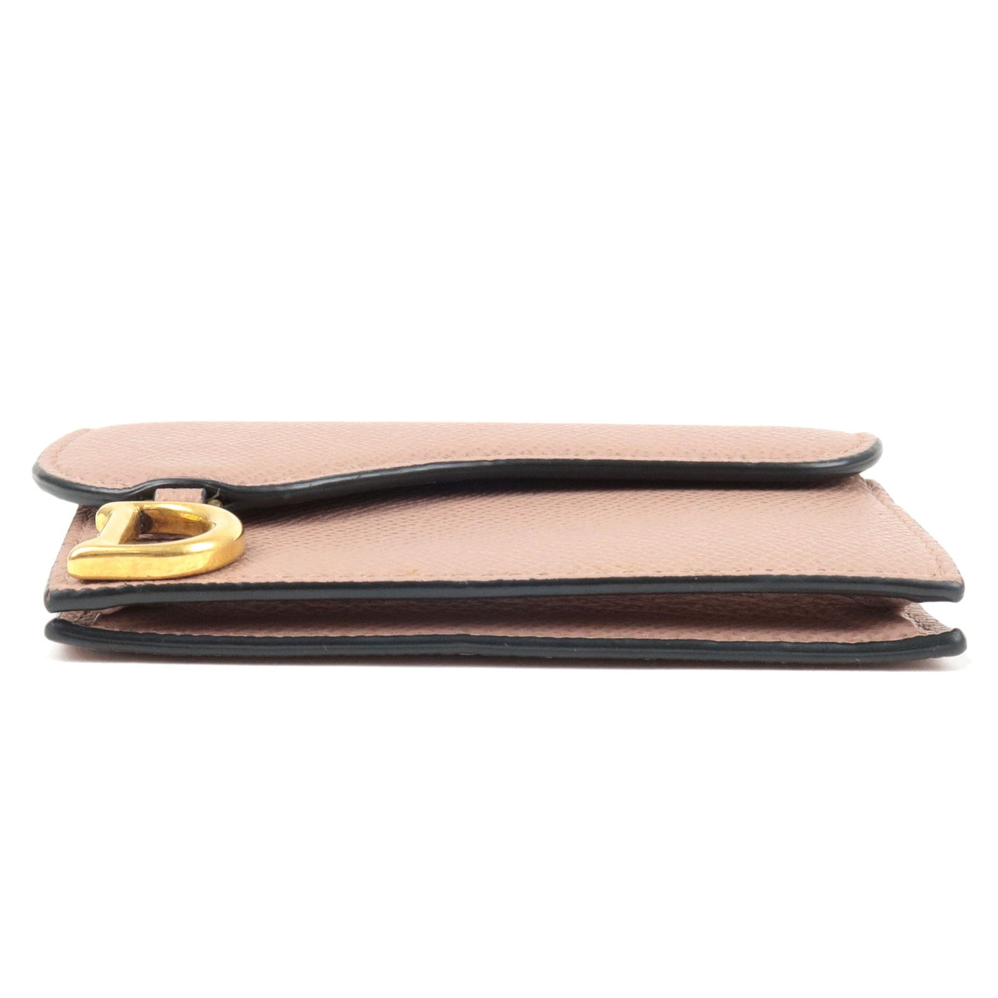 Christian Dior Leather Saddle Flap Card Case Pink Beige