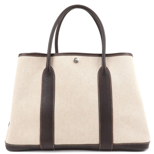 HERMES-Toile-Ash-Leather-Garden-Party-PM-H-Engraved-Tote-Bag-Beige