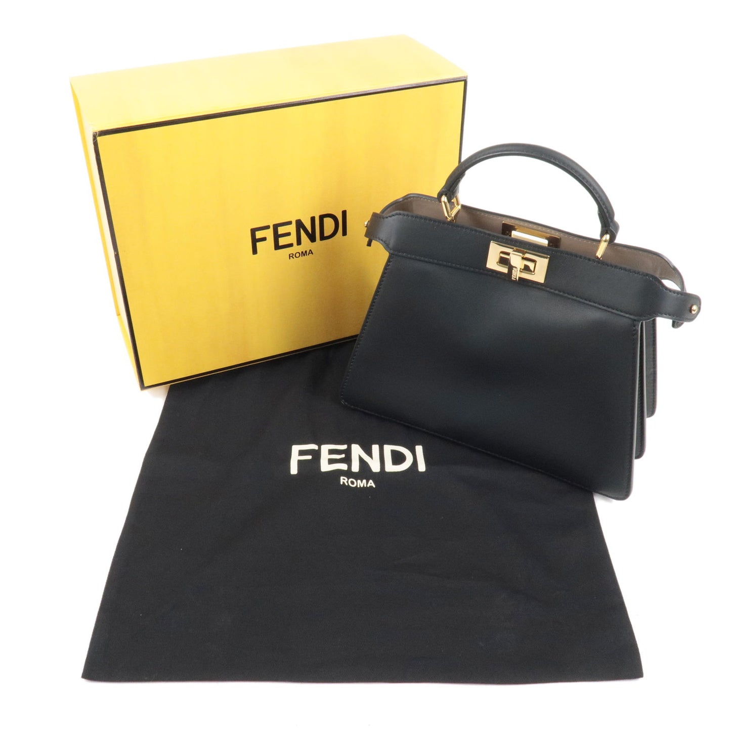 FENDI Leather Peekaboo ISeeU Small Hand Bag Black 8BN327