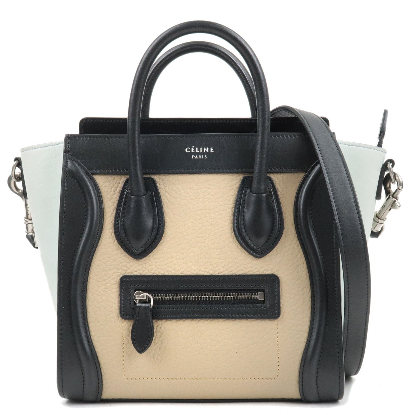 CELINE-Leather-Luggage-Nano-Shopper-2Way-Bag-Tricolore-168243