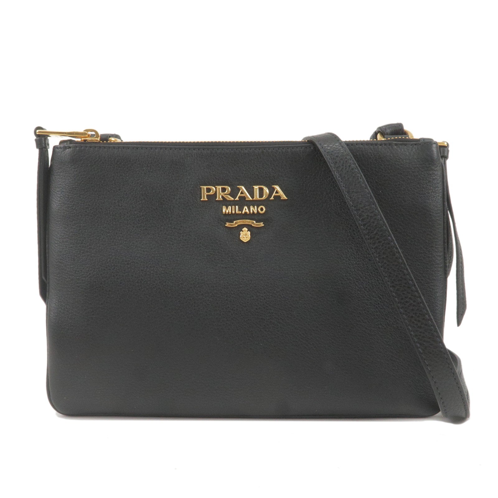 PRADA-Logo-Leather-Shoulder-Bag-Gold-Hardware-Black-1BH046
