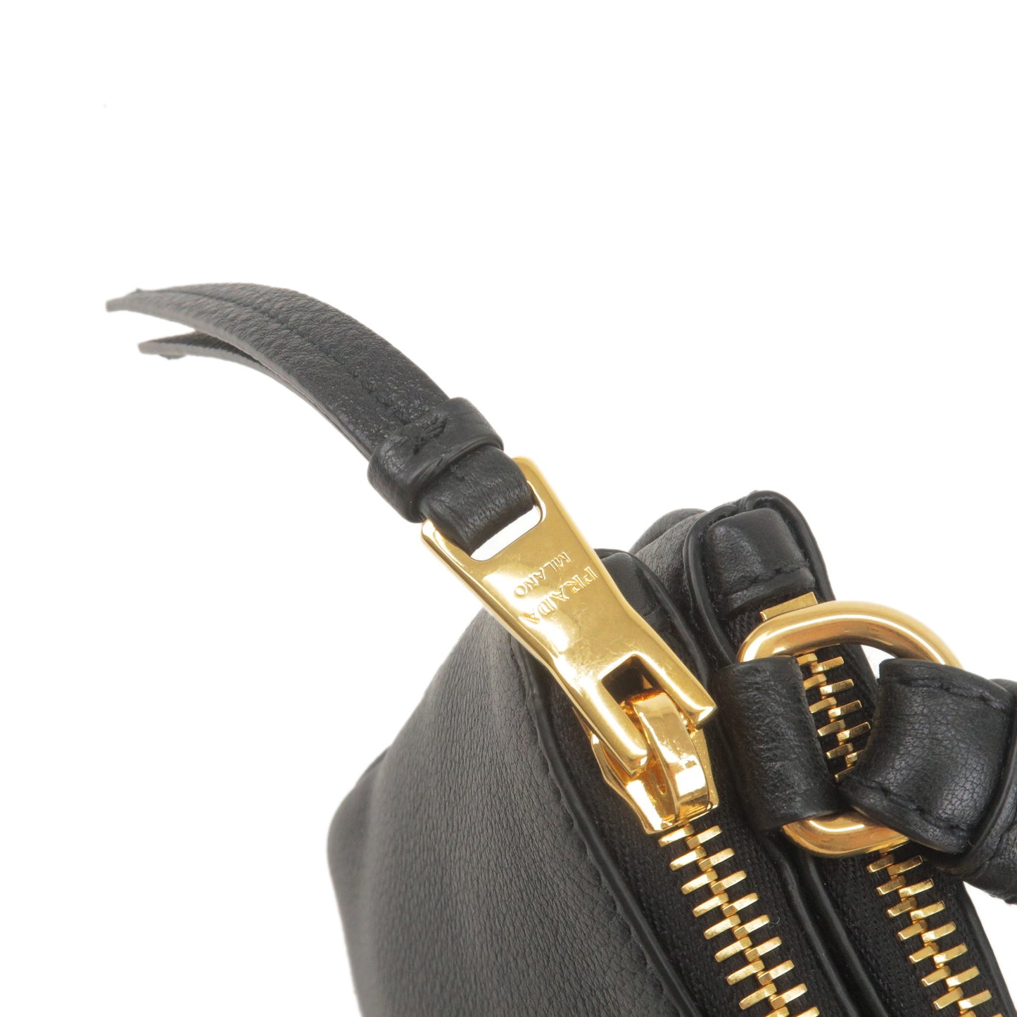 PRADA Logo Leather Shoulder Bag Gold Hardware Black 1BH046