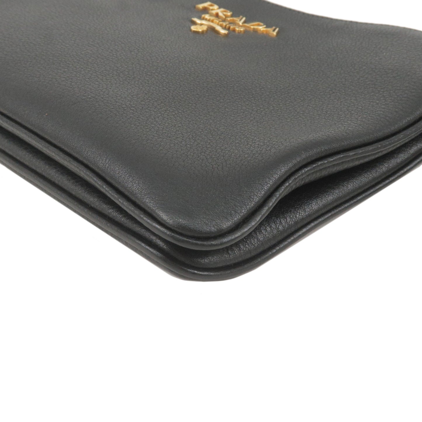 PRADA Logo Leather Shoulder Bag Gold Hardware Black 1BH046