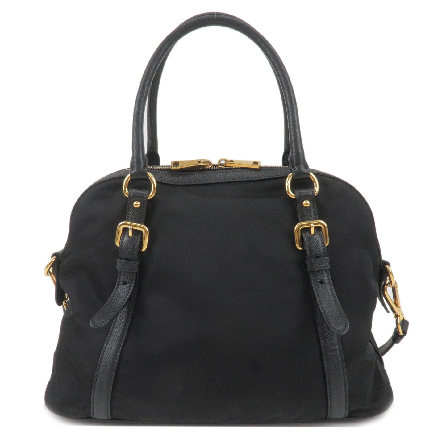 PRADA Logo Nylon Leather 2Way Bag Hand Bag Shoulder Bag Black