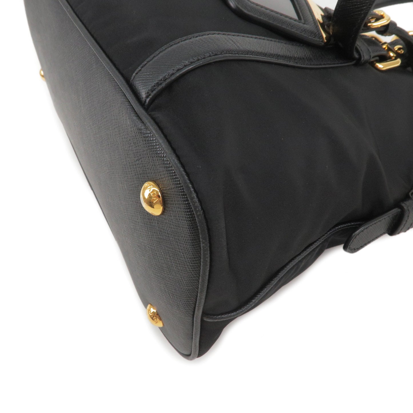 PRADA Logo Nylon Leather 2Way Bag Hand Bag Shoulder Bag Black