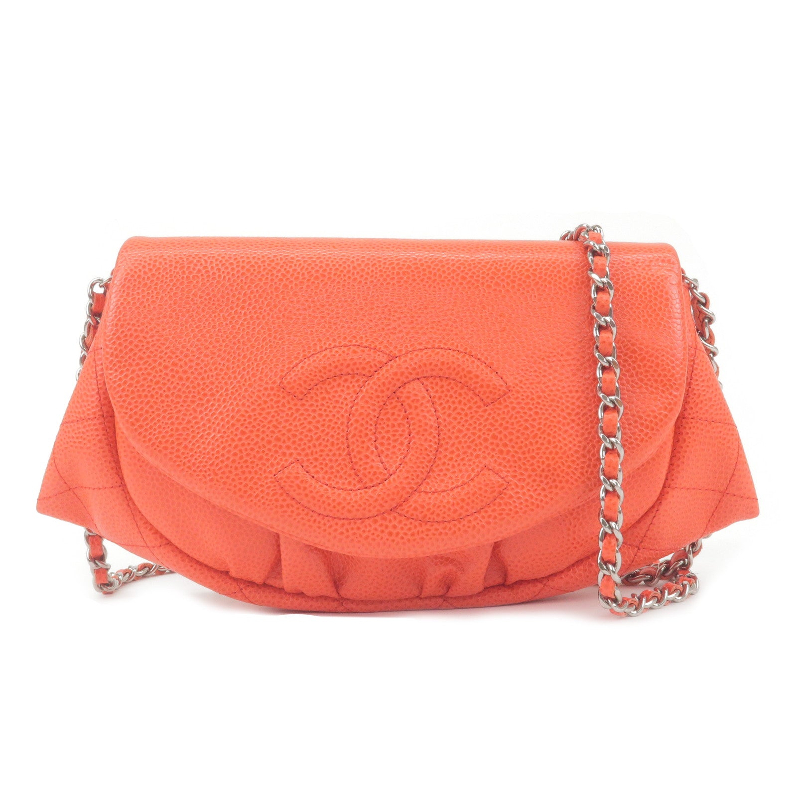 Chanel Black Caviar Leather Half Moon Wallet On Chain Chanel