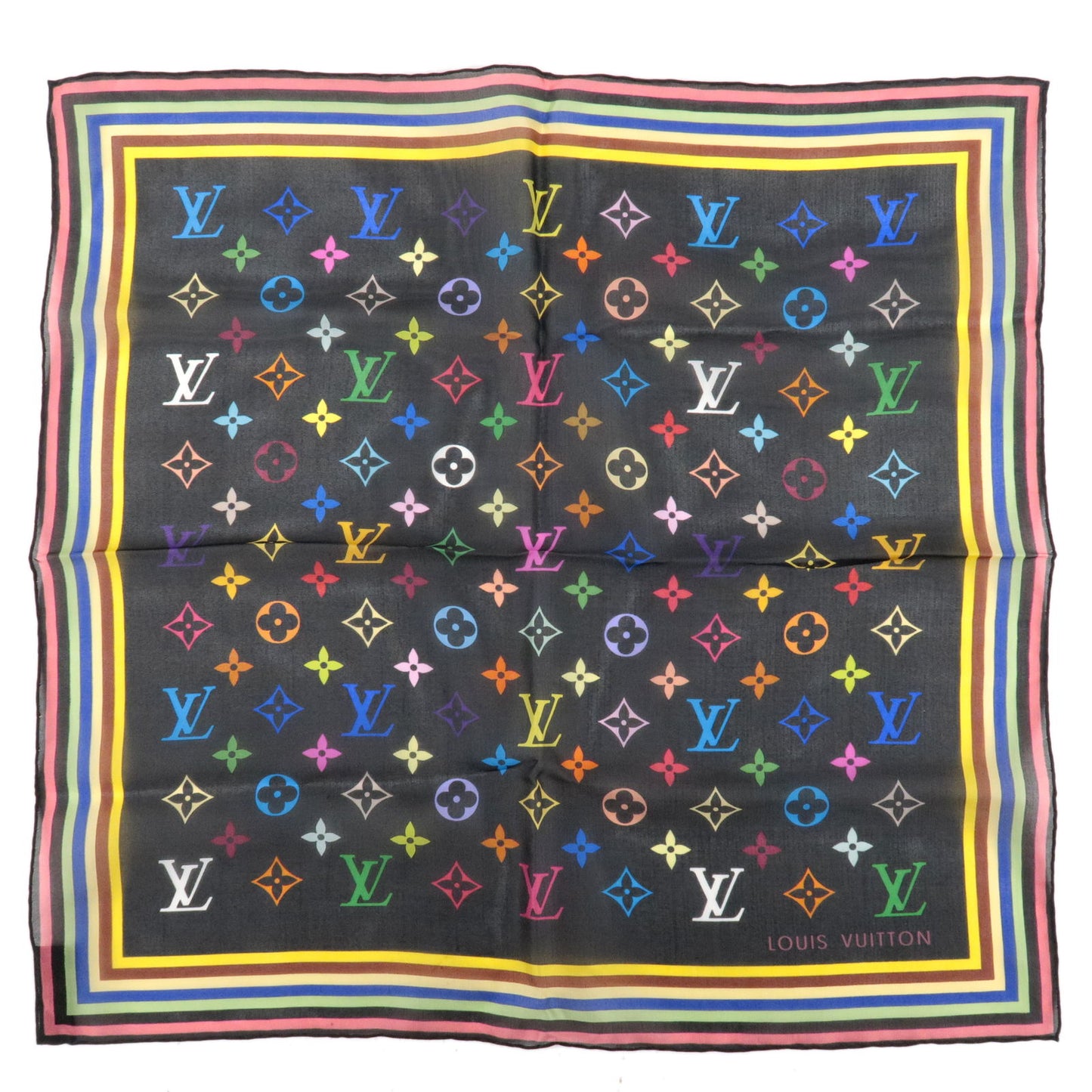 Louis-Vuitton-Monogram-Multi-Color-Carre-100%-Silk-Scarf-Noir