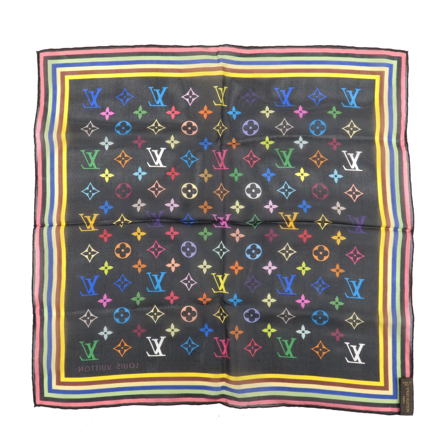 Louis Vuitton Monogram Multi Color Carre 100% Silk Scarf Noir