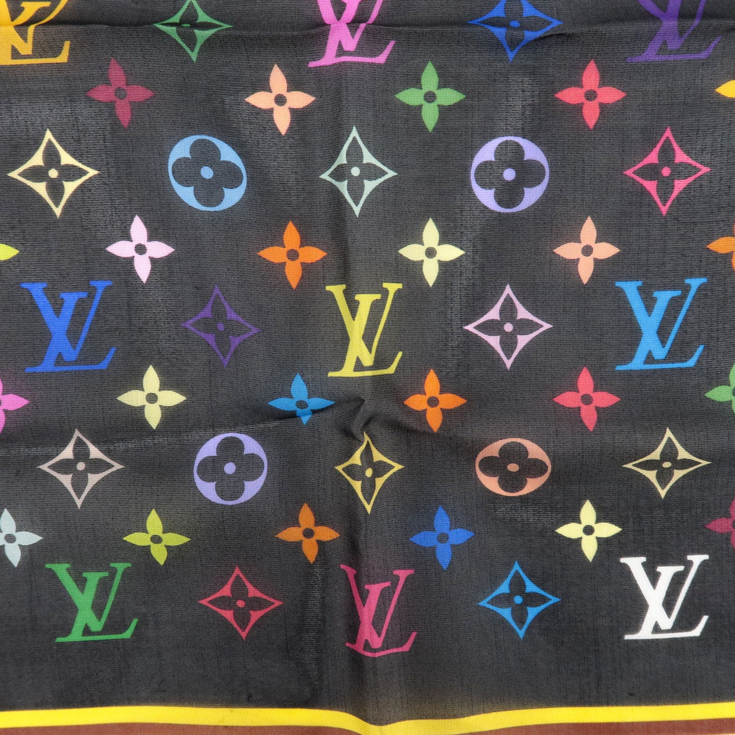 Louis Vuitton Monogram Multi Color Carre 100% Silk Scarf Noir