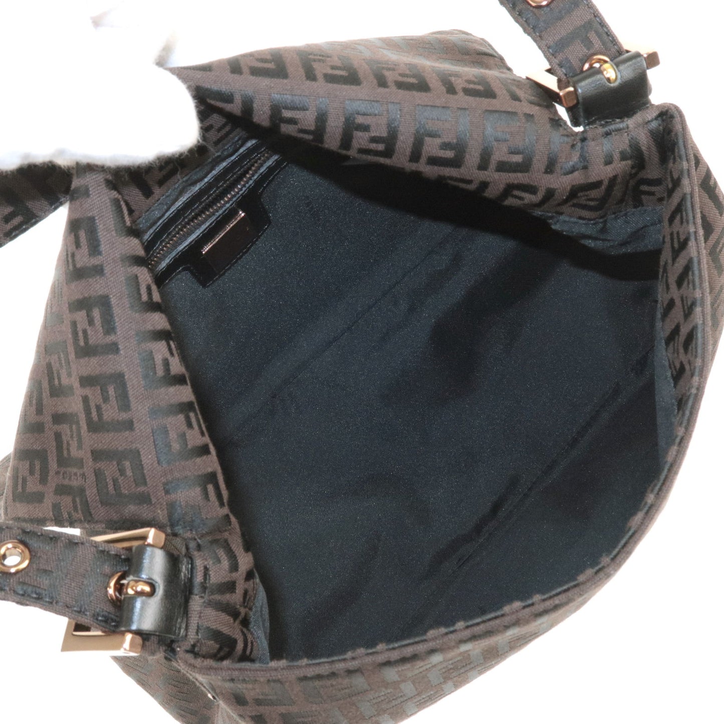 FENDI Zucchino Mamma Baguette Canvas Leather Bag Brown 8BR001