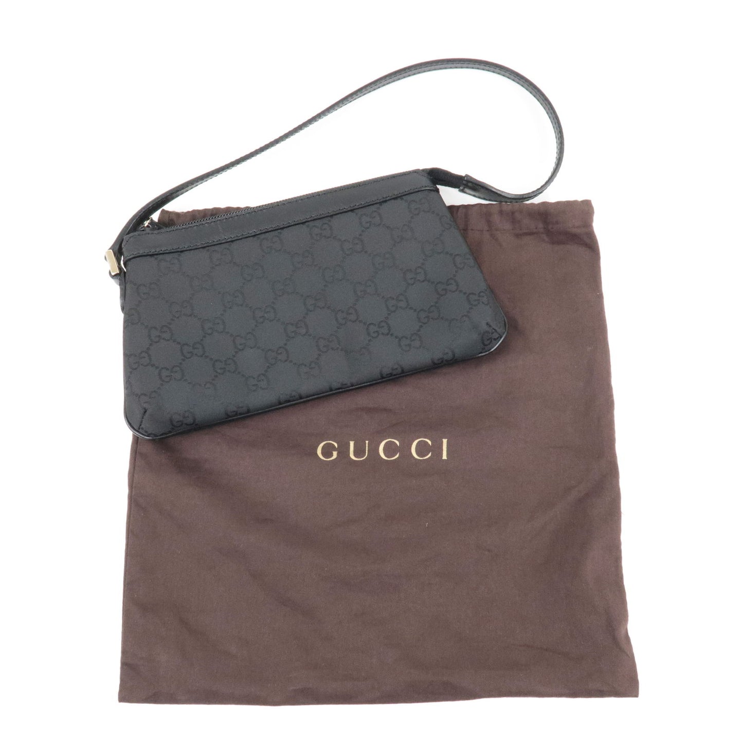 GUCCI GG Nylon Leather Pouch Hand Bag Purse Black 272381