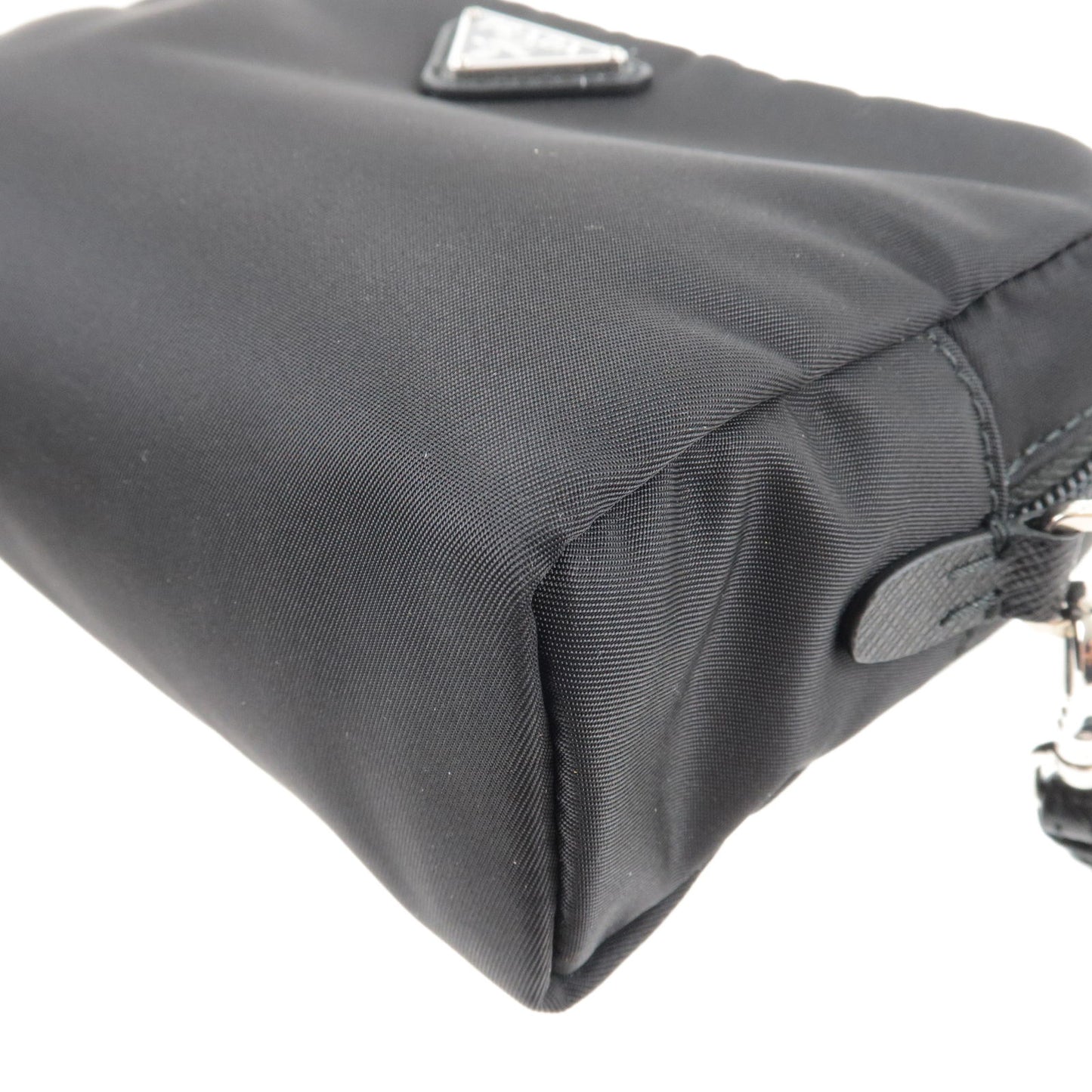 PRADA Logo Nylon Leather Pouch Clutch Bag NERO Black 1NE021