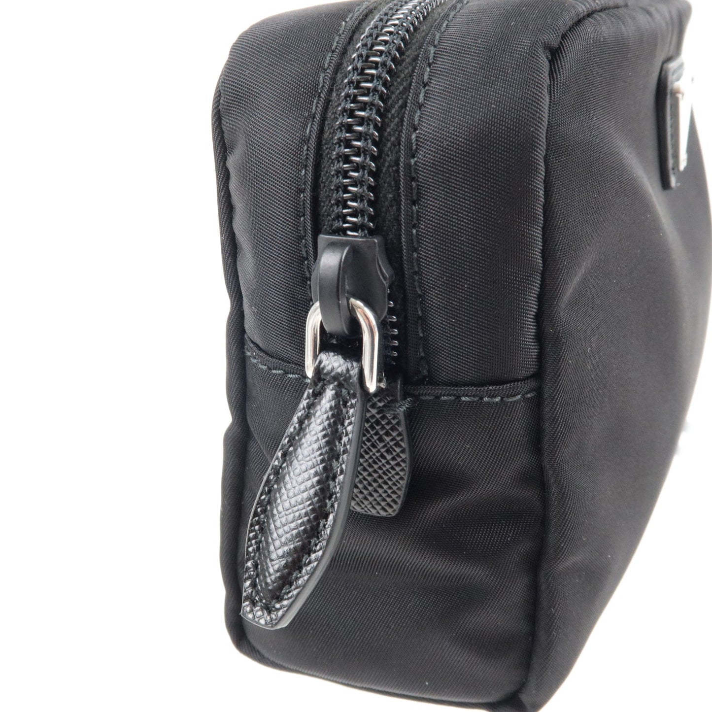 PRADA Logo Nylon Leather Pouch Clutch Bag NERO Black 1NE021