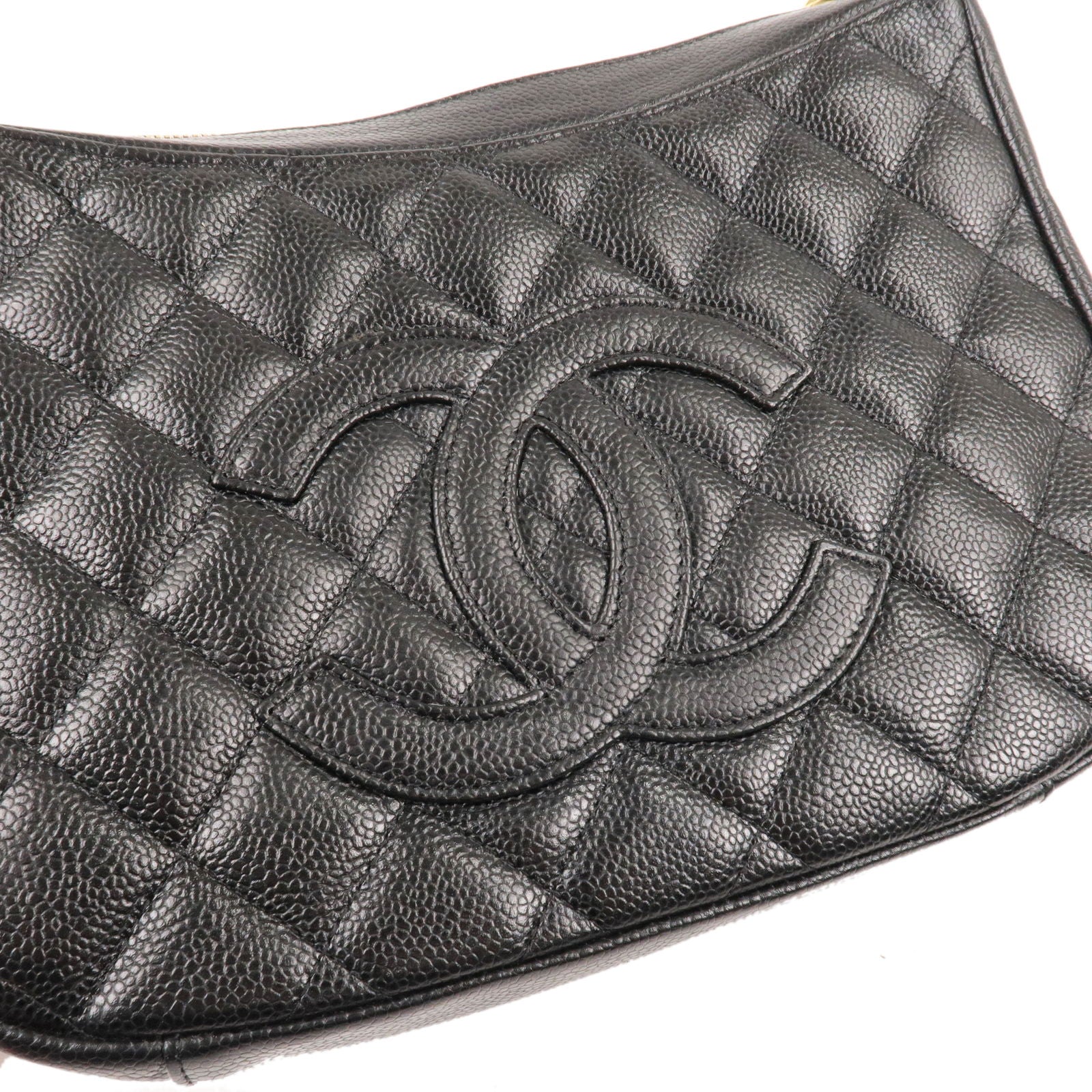 Chanel Black Quilted Caviar Leather Timeless CC Shoulder Bag Chanel