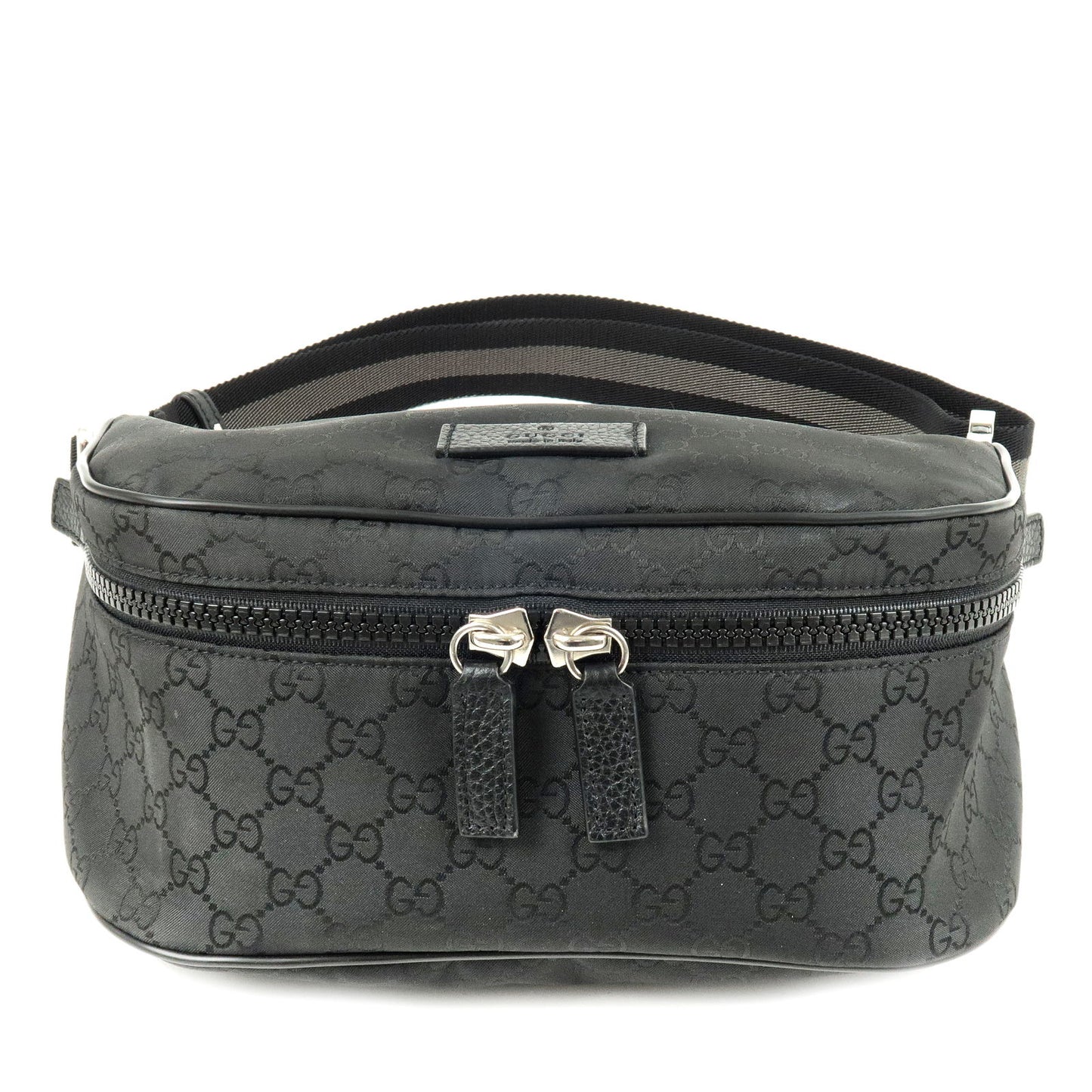 GUCCI-GG-Nylon-Leather-Body-Bag-Waist-Bag-Black-449182