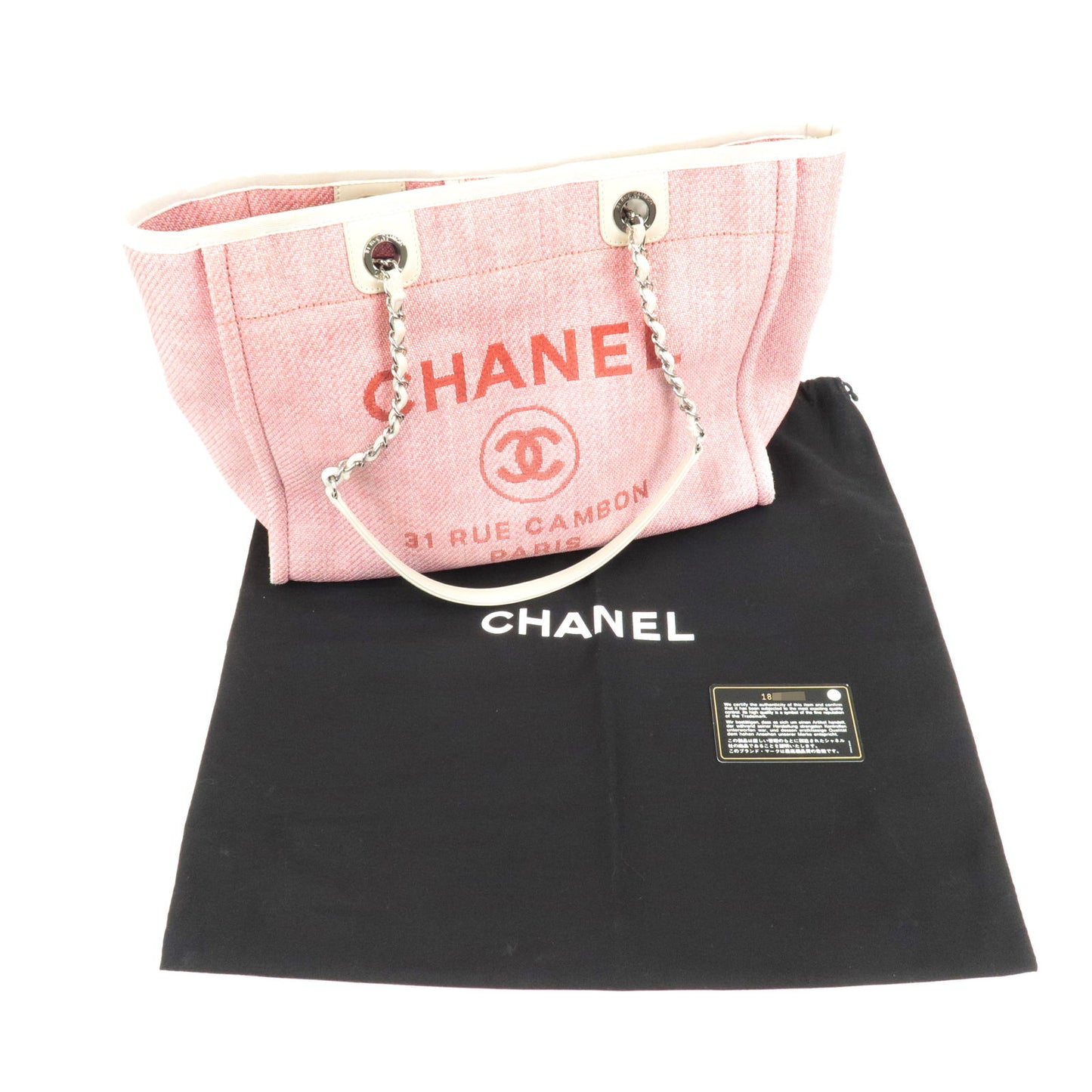 CHANEL Deauville MM Mix Fiber Leather Chain Tote Bag Pink A67001